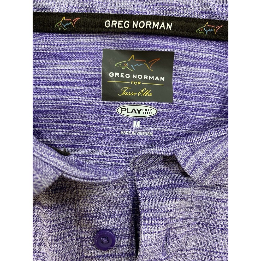 Greg Norman Casual Men Medium Striped Short Sleeve Purple Polo 100% Polyester - Picture 3 of 4